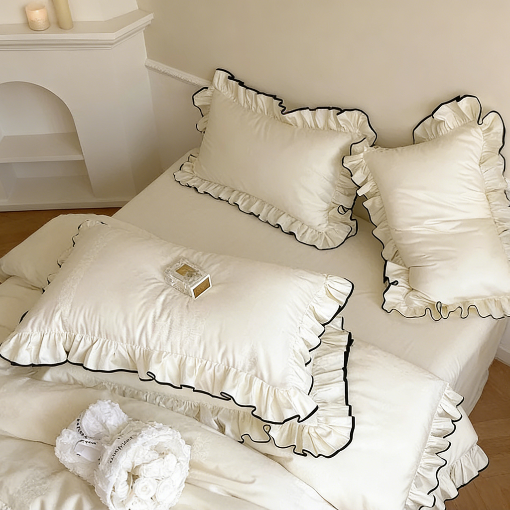 Cream Cotton French Bedding Set