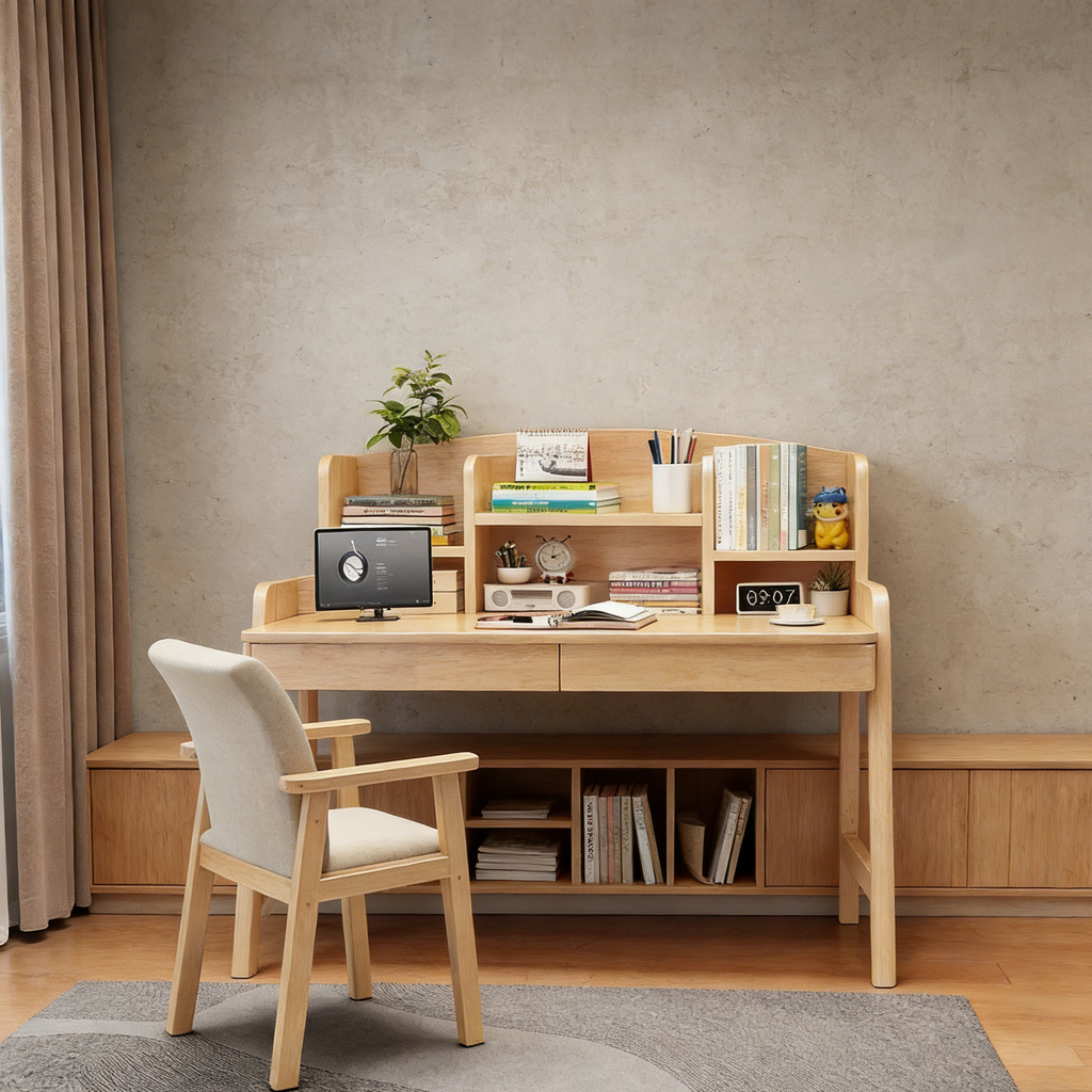 Leni Modular Wood Desk with Integrated Shelving