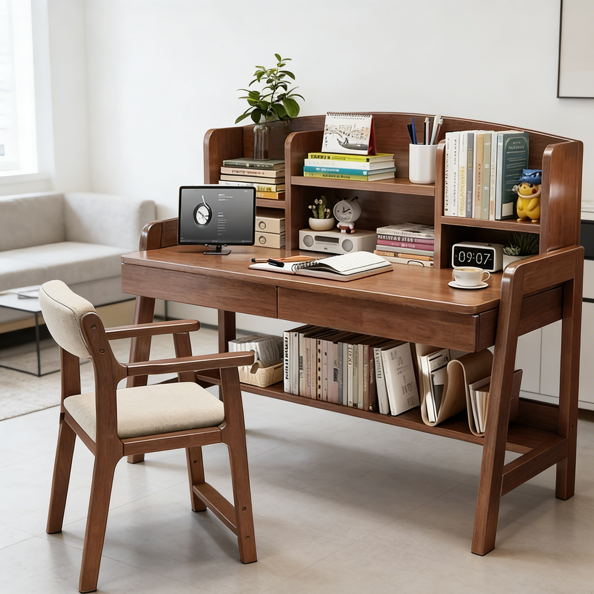Leni Modular Wood Desk with Integrated Shelving