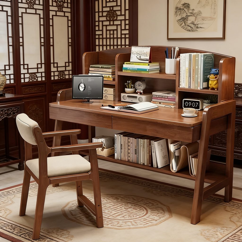 Leni Modular Wood Desk with Integrated Shelving