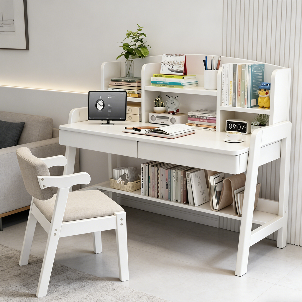 Leni Modular Wood Desk with Integrated Shelving