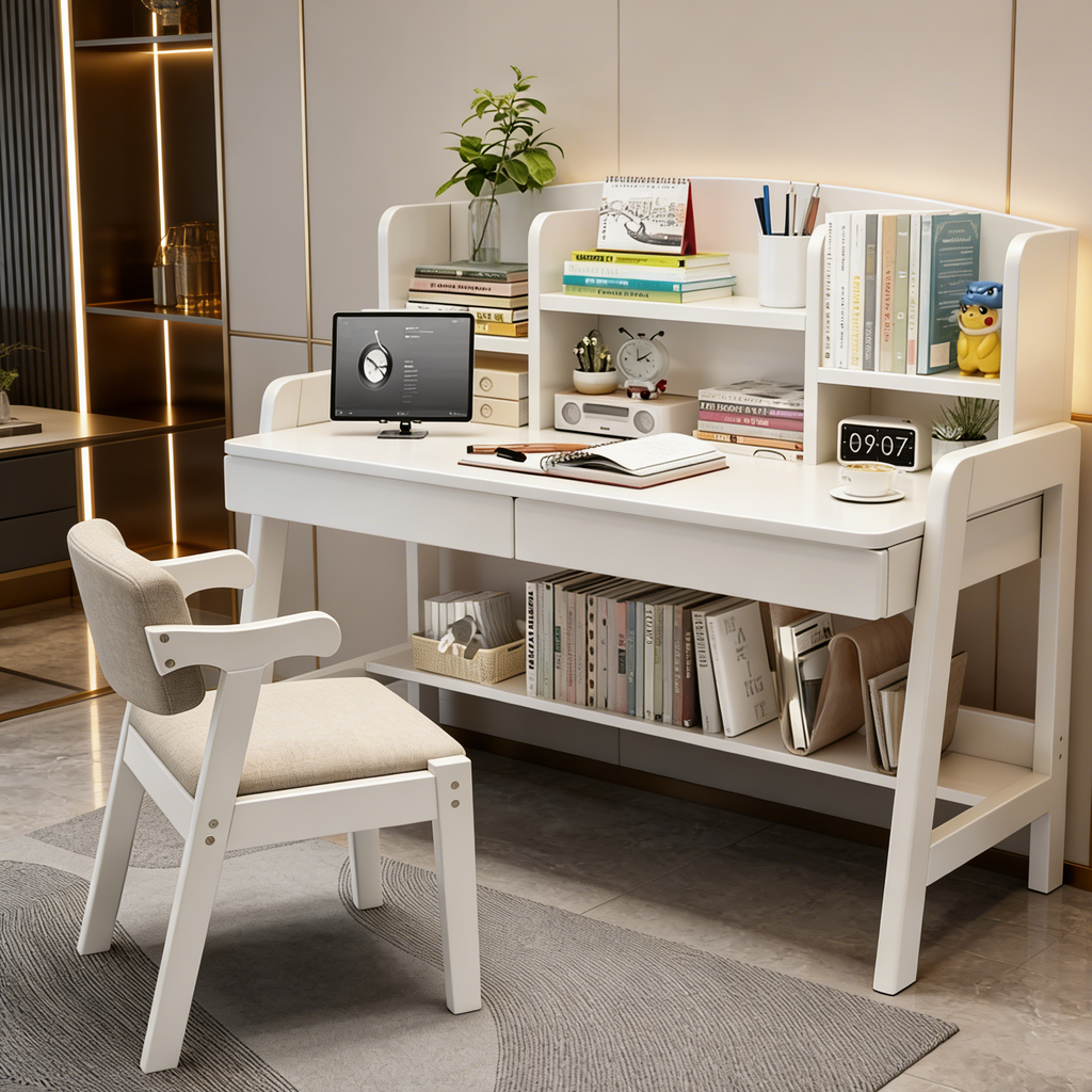 Leni Modular Wood Desk with Integrated Shelving