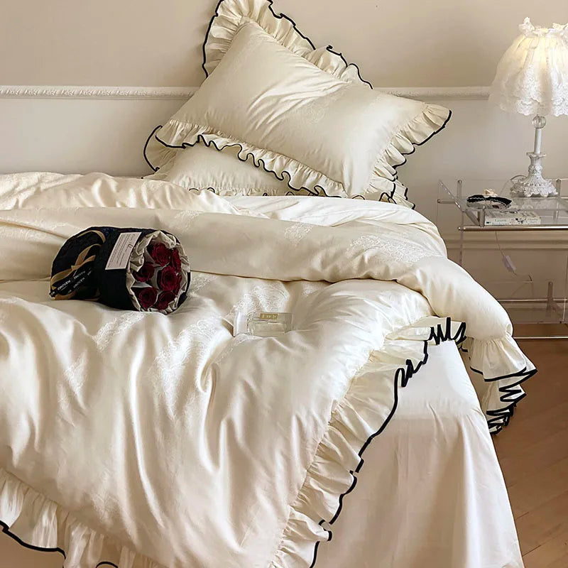 Cream Cotton French Bedding Set