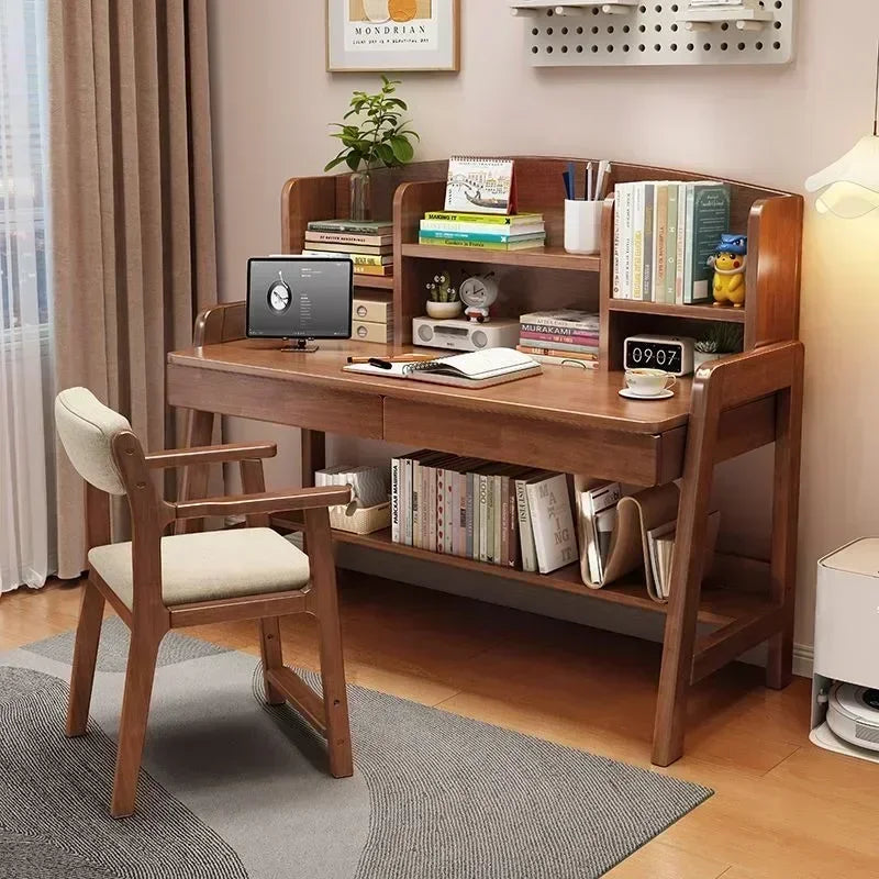 Leni Modular Wood Desk with Integrated Shelving