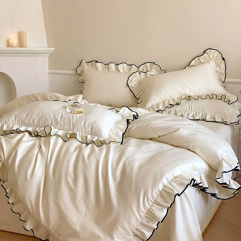 Cream Cotton French Bedding Set